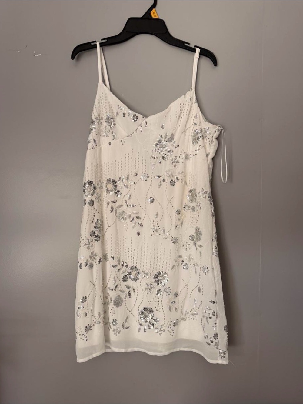 Source Unknown White Beaded Floral Slip Dress